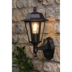 Lewis - Traditional Matt Black Wall Lamp with Clear Glass IP44