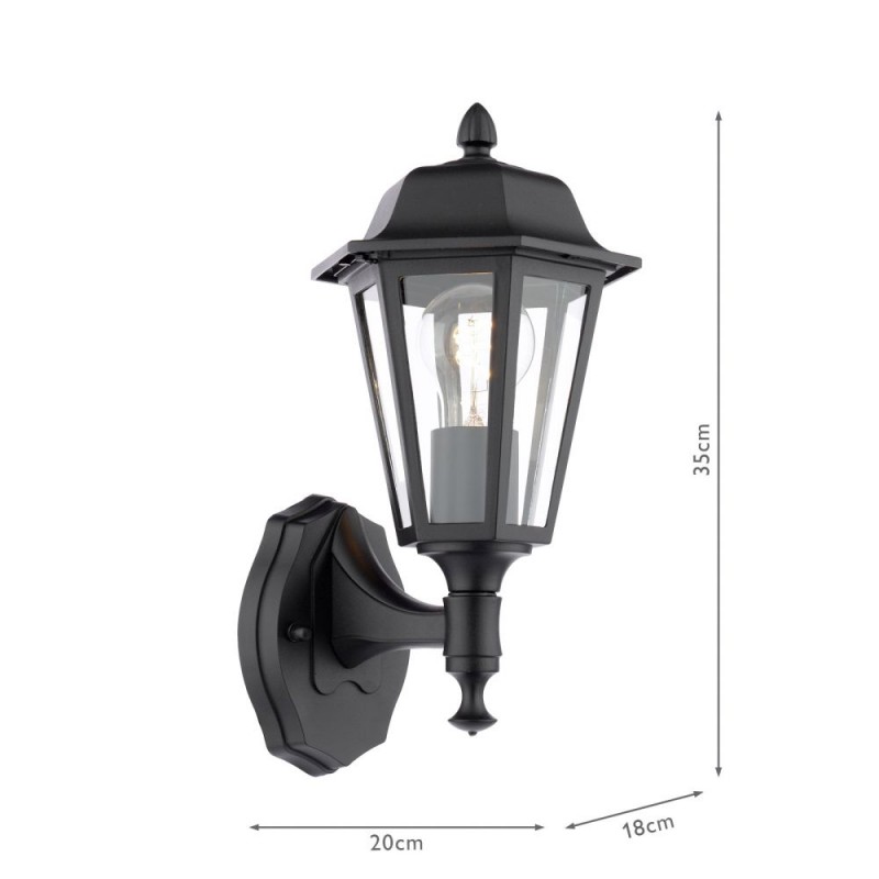 Dar-LEW1622 - Lewis - Traditional Matt Black Wall Lamp with Clear Glass IP44