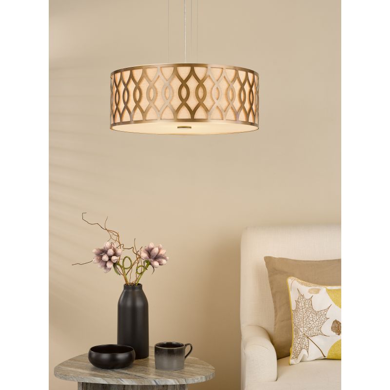 Dar-LOC0463 - Locryn - Taupe & Bronze 4 Light Pendant with White Diffuser