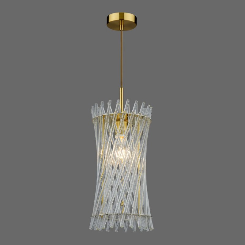 Dar-LOI0135 - Loire - Natural Brass Pendant with Clear Glass Rods