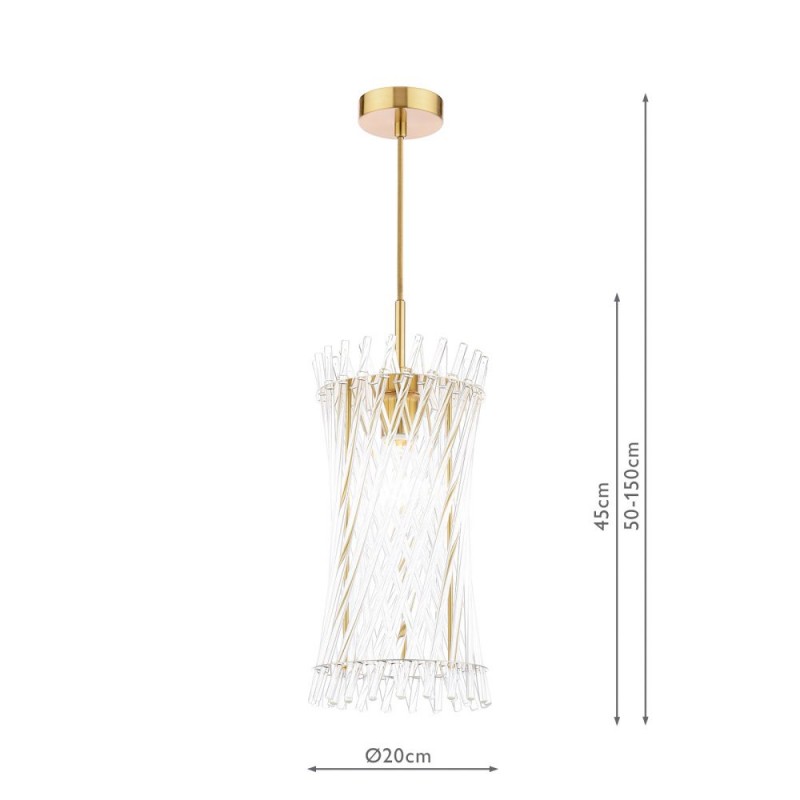 Dar-LOI0135 - Loire - Natural Brass Pendant with Clear Glass Rods
