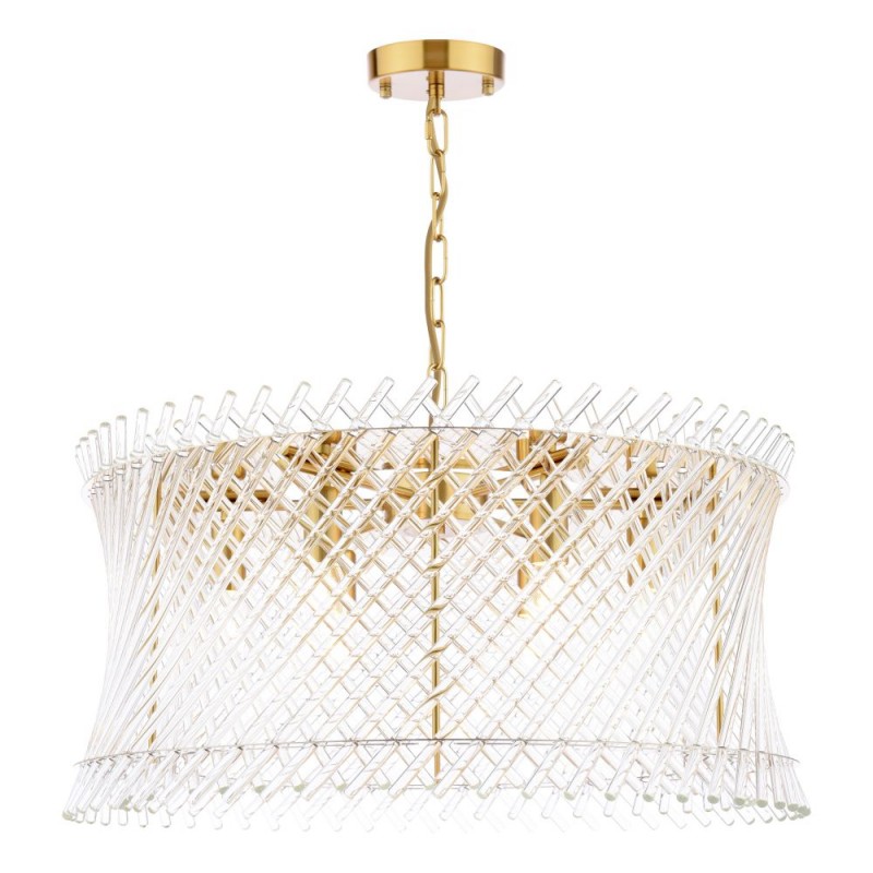 Dar-LOI0635 - Loire - Natural Brass 6 Light Centre Fitting with Clear Glass Rods
