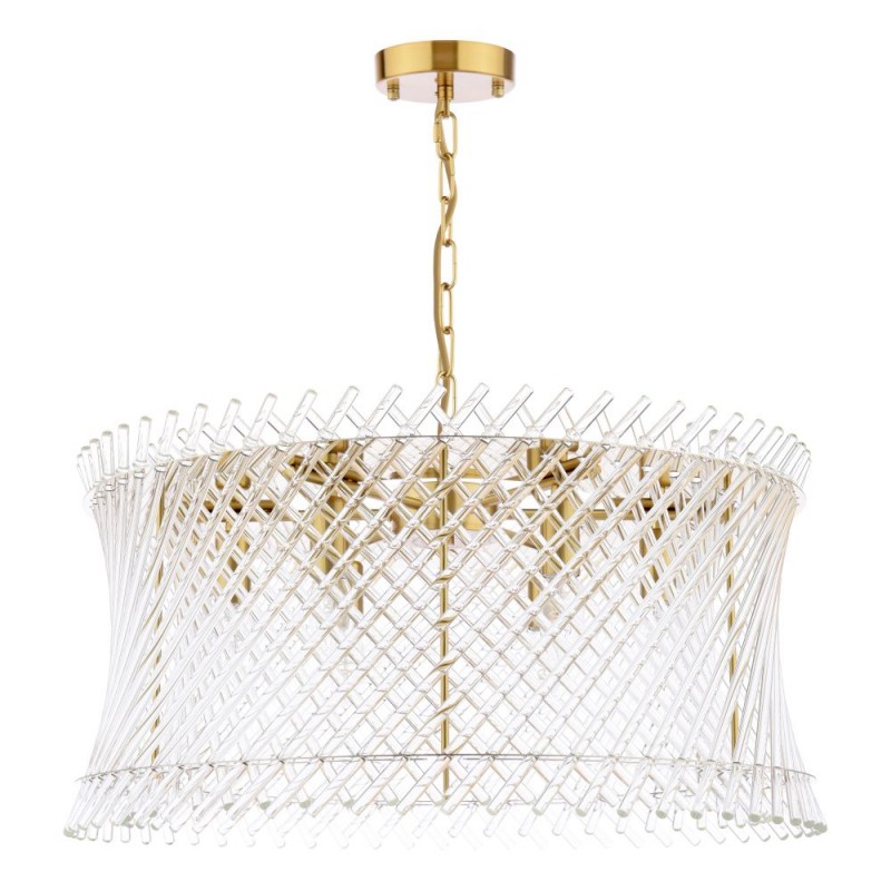 Dar-LOI0635 - Loire - Natural Brass 6 Light Centre Fitting with Clear Glass Rods