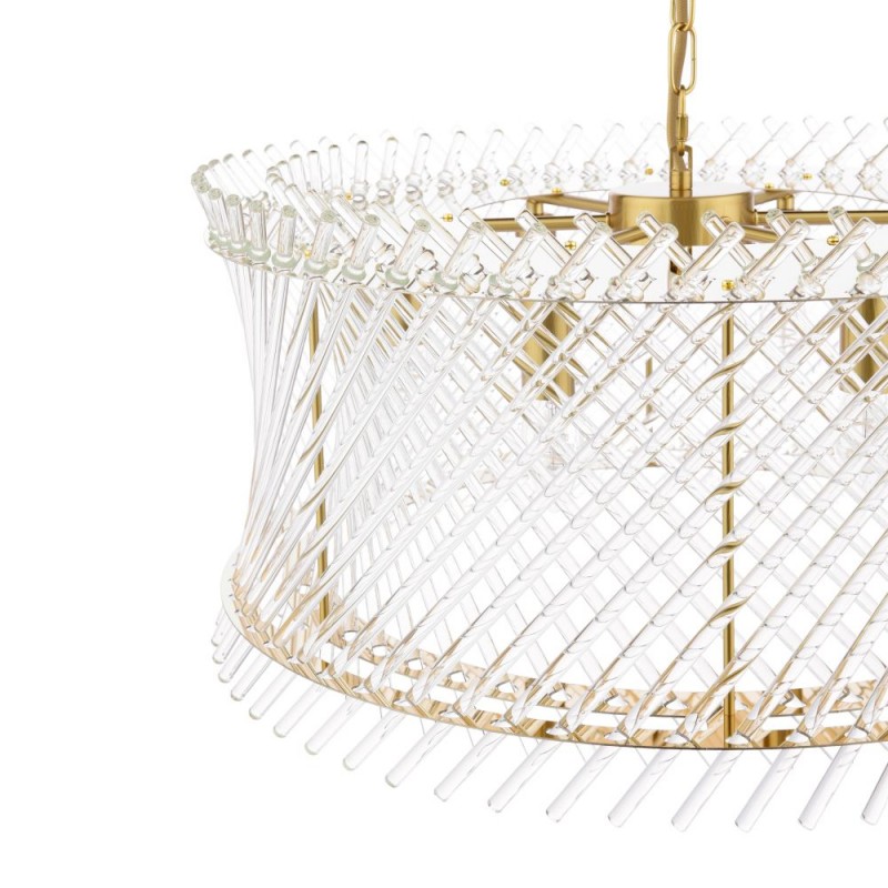 Dar-LOI0635 - Loire - Natural Brass 6 Light Centre Fitting with Clear Glass Rods