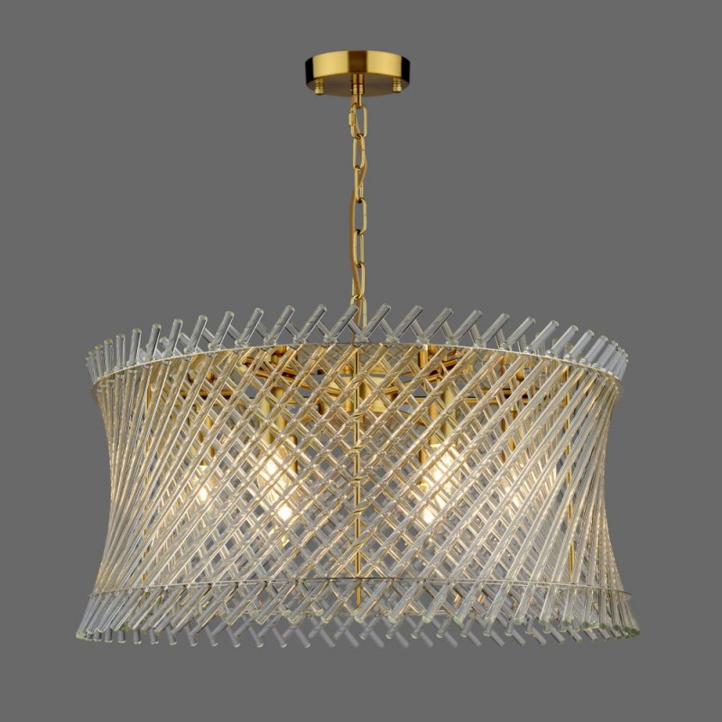 Dar-LOI0635 - Loire - Natural Brass 6 Light Centre Fitting with Clear Glass Rods