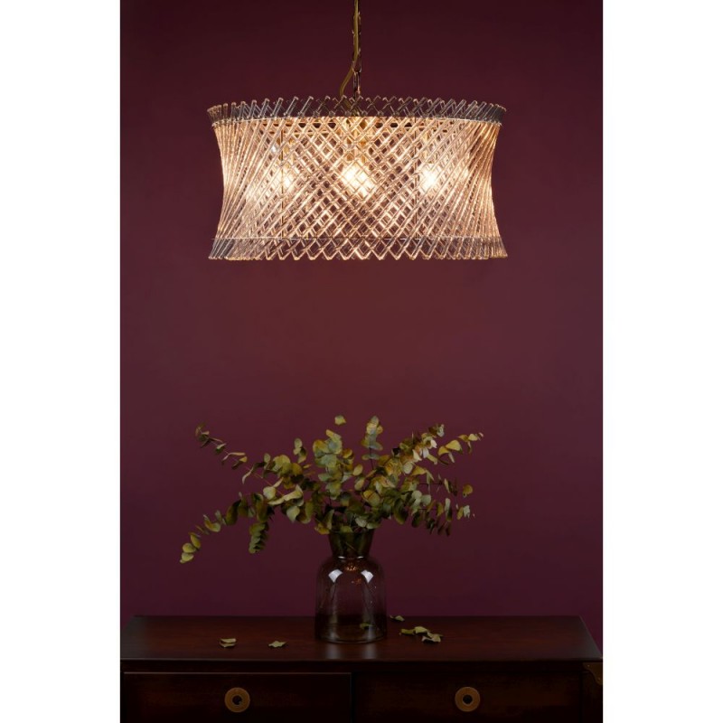 Dar-LOI0635 - Loire - Natural Brass 6 Light Centre Fitting with Clear Glass Rods