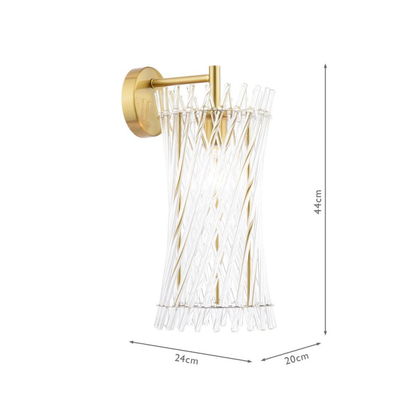 Dar-LOI0735 - Loire - Natural Brass Wall Lamp with Clear Glass Rods