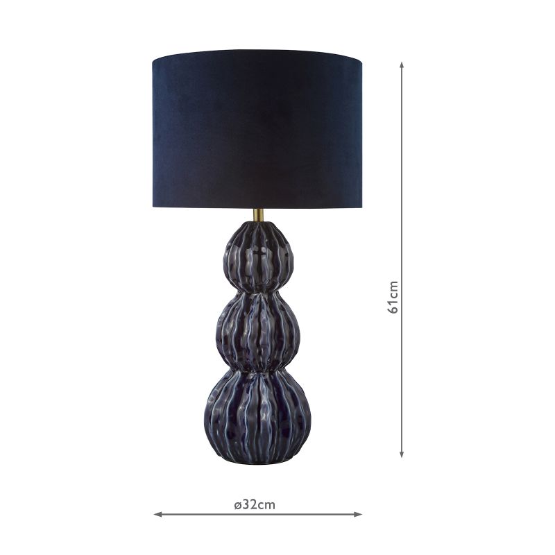 Dar-LOR4223 - Lorelai - Blue Ceramic Table Lamp with Blue Velvet Shade