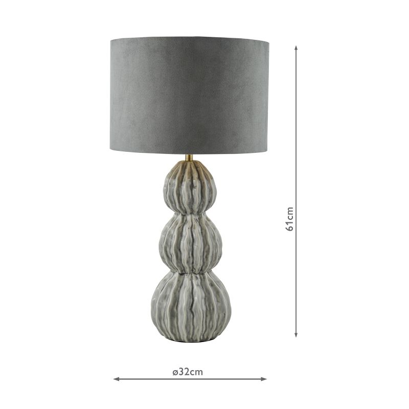 Dar-LOR4239 - Lorelai -Grey Ceramic Table Lamp with Grey Velvet Shade