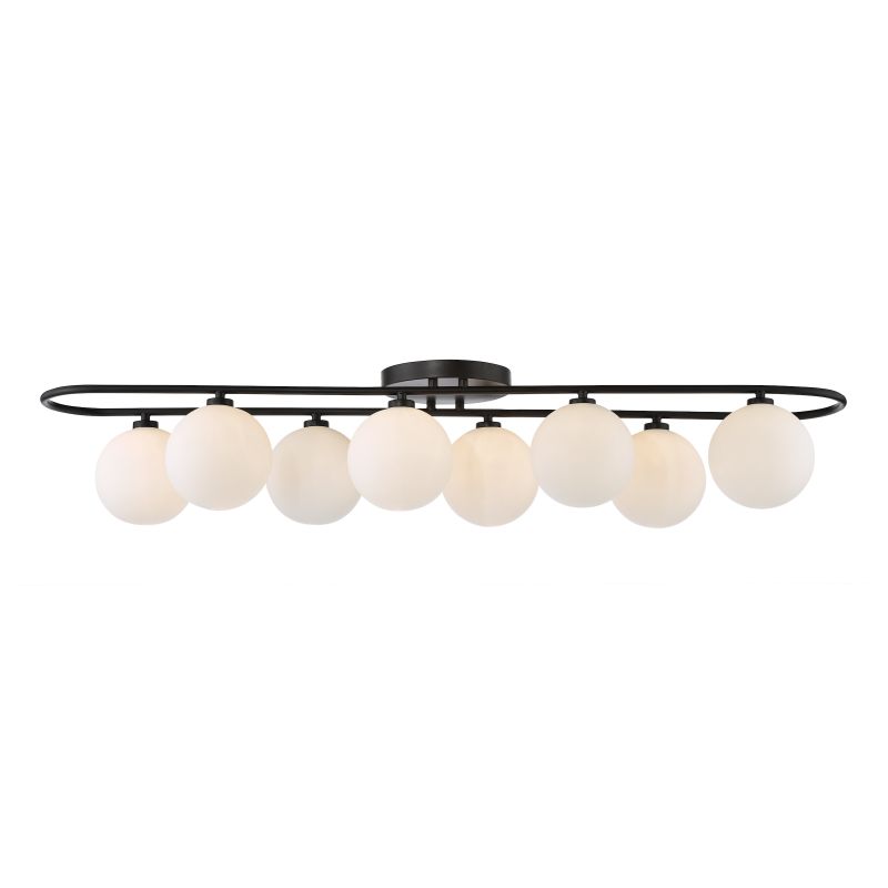 Dar-LUA4822 - Luana - Matt Black 8 Light Flush with Opal Glass