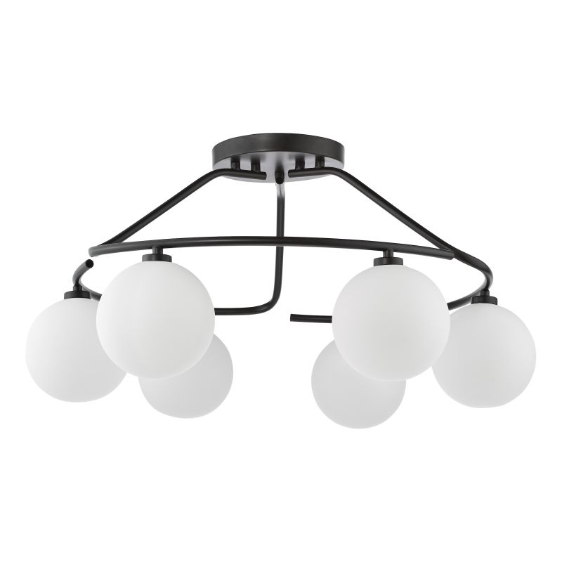 Dar-LUA6422 - Luana - Matt Black 6 Light Semi Flush with Opal Glass