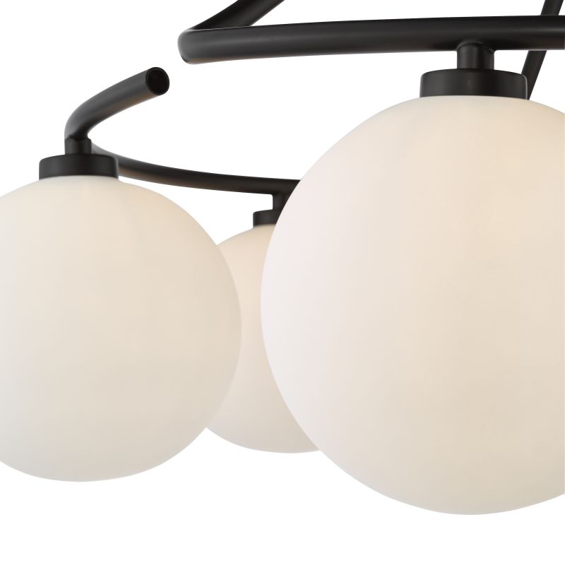 Dar-LUA6422 - Luana - Matt Black 6 Light Semi Flush with Opal Glass