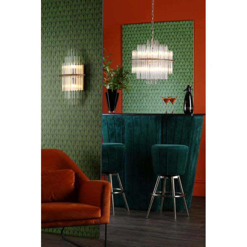 Dar-LUK0935 - Lukas - Clear Glass Rods & Brushed Antique Gold Wall Lamp