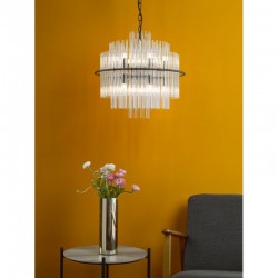 Lukas - Satin Black Gold 13 Light Pendant with Clear Glass Rods Lukas - Satin Black Gold 13 Light Pendant with Clear Glass Rods