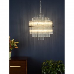 Lukas - Polished Chrome 13 Light Pendant with Clear Glass Rods Lukas - Polished Chrome 13 Light Pendant with Clear Glass Rods