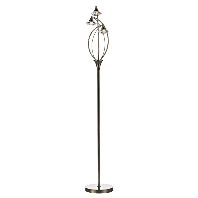 Dar-LUT4975 - Luther - Decorative Antique Brass with Crystal 3 Light Floor Lamp
