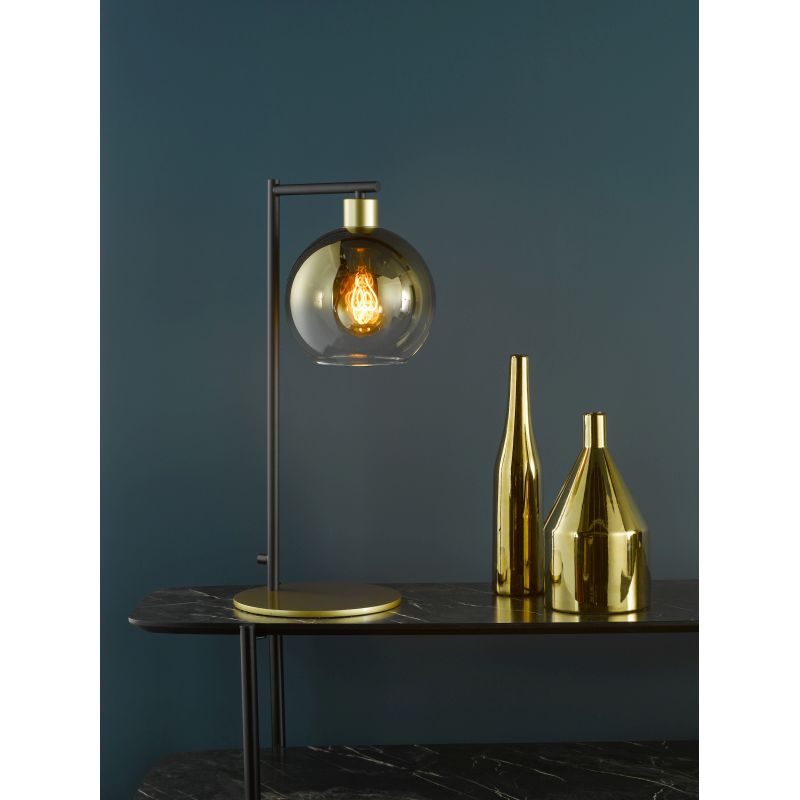 Dar-LYC4235 - Lycia - Black & Gold Table Lamp with Gold Mirrored Ombre Glass