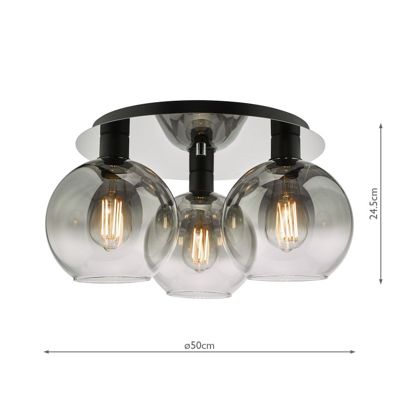 Dar-LYC5322 - Lycia - Black 3 Light Semi Flush with Mirrored Ombre Glass