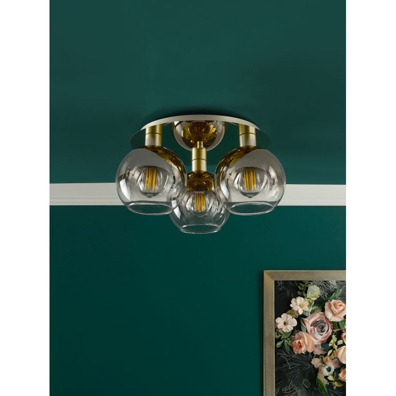 Dar-LYC5335 - Lycia - Gold 3 Light Semi Flush with Gold Mirrored Ombre Glasses