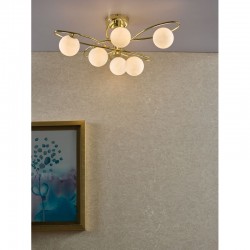 Lysandra - Gold 6 Light Flush with Opal Glasses Lysandra - Gold 6 Light Flush with Opal Glasses