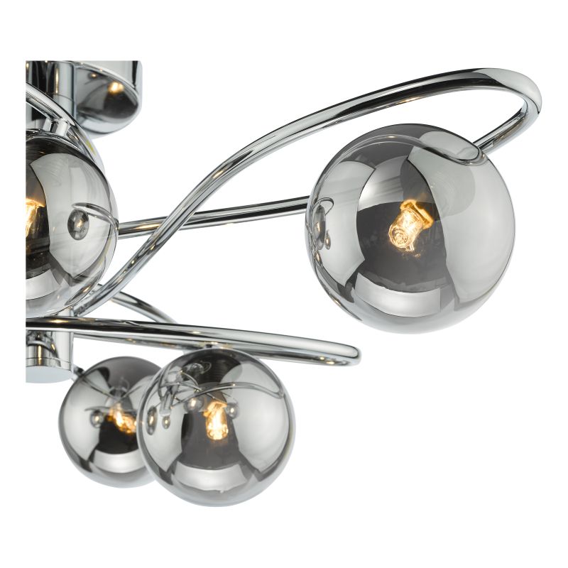 Dar-LYS6450 - Lysandra - Chrome 6 Light Ceiling Lamp with Smoked Mirrored Glasses