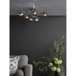 Lysandra - Chrome 6 Light Ceiling Lamp with Smoked Mirrored Glasses Lysandra - Chrome 6 Light Ceiling Lamp with Smoked Mirrored Glasses
