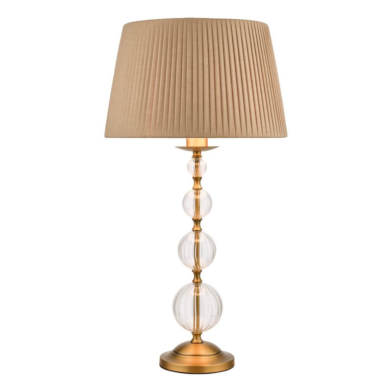 Table & Floor Lamp - Lyzette - Taupe Shade with Aged Gold & Ribbed Glass Table Lamp Dar-LYZ4245 - Lyzette - Taupe Shade with Aged Gold & Ribbed Glass Table Lamp