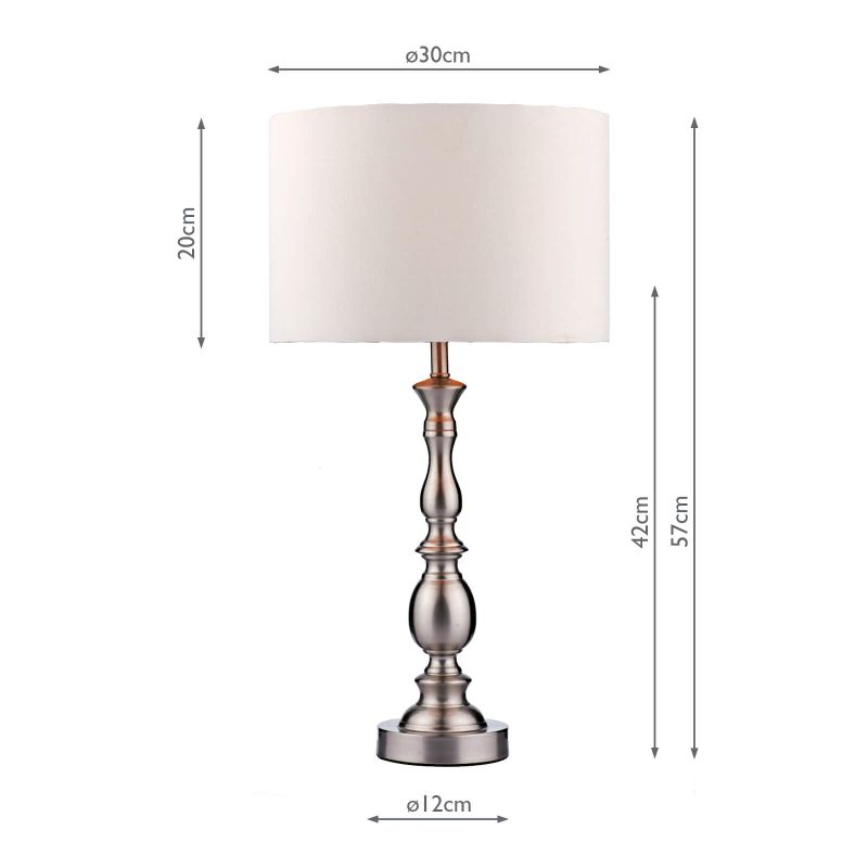 Dar-MAD4246 - Madrid - Satin Chrome Table Lamp with White Shade