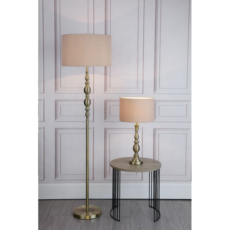 Dar-MAD4275 - Madrid - Antique Brass Table Lamp with Beige Shade