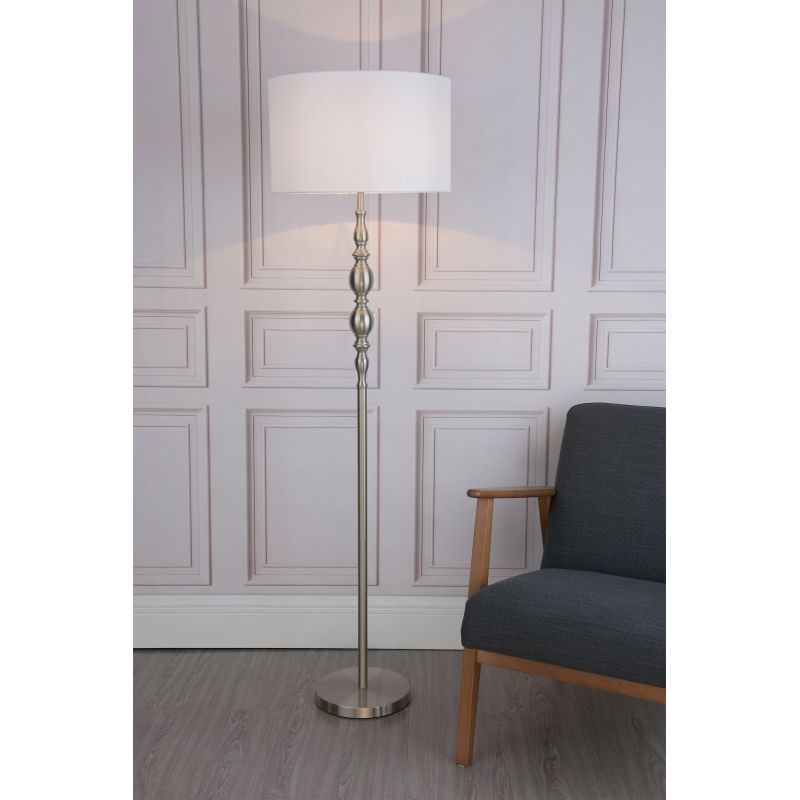 Dar-MAD4946 - Madrid - Satin Chrome Floor Lamp with White Shade