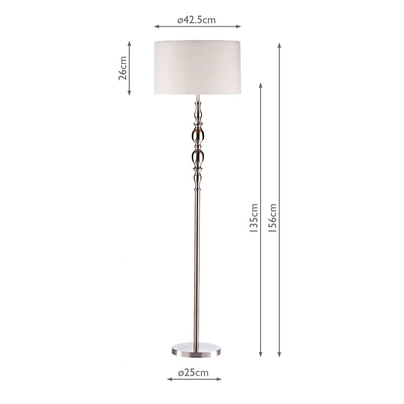 Dar-MAD4946 - Madrid - Satin Chrome Floor Lamp with White Shade