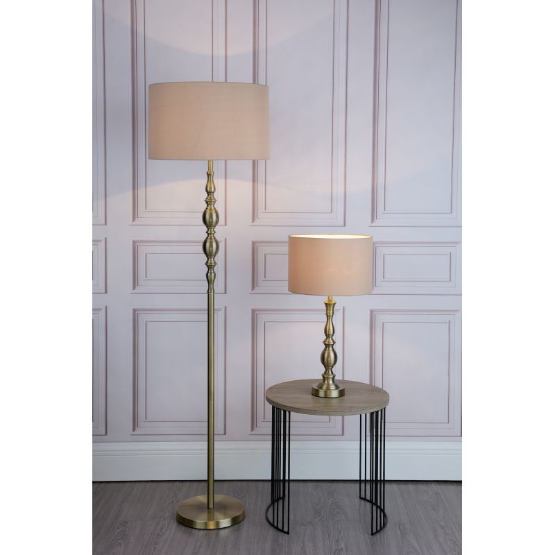 Dar-MAD4975 - Madrid - Antique Brass Floor Lamp with Beige Shade