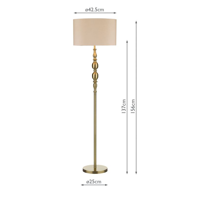 Dar-MAD4975 - Madrid - Antique Brass Floor Lamp with Beige Shade