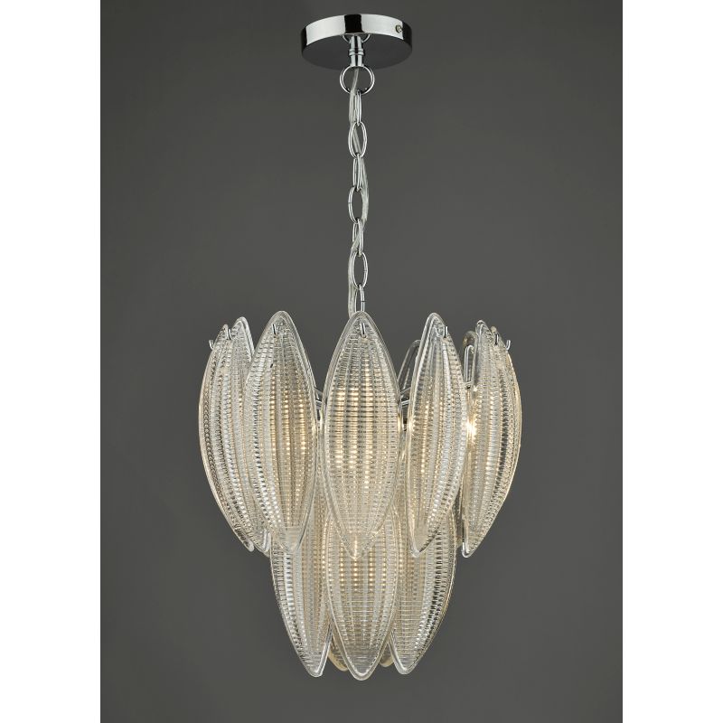 Ceiling Lights - Maeve - Clear Glass Leaves & Polished Chrome 6 Light Pendant Dar-MAE0608 - Maeve - Clear Glass Leaves & Polished Chrome 6 Light Pendant