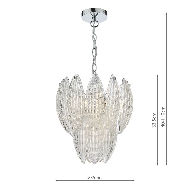Ceiling Lights - Maeve - Clear Glass Leaves & Polished Chrome 6 Light Pendant Dar-MAE0608 - Maeve - Clear Glass Leaves & Polished Chrome 6 Light Pendant