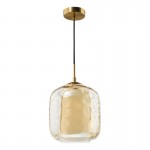 Majella - Aged Brass Pendant with Opal & Amber Dimpled Glass Majella - Aged Brass Pendant with Opal & Amber Dimpled Glass