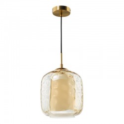 Majella - Aged Brass Pendant with Opal & Amber Dimpled Glass Majella - Aged Brass Pendant with Opal & Amber Dimpled Glass