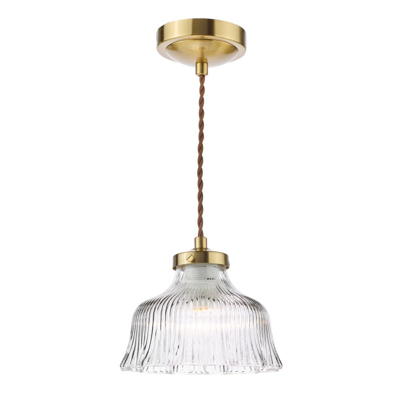 Dar-MAU0142 - Maude - Natural Brass Pendant with Ribbed Glass