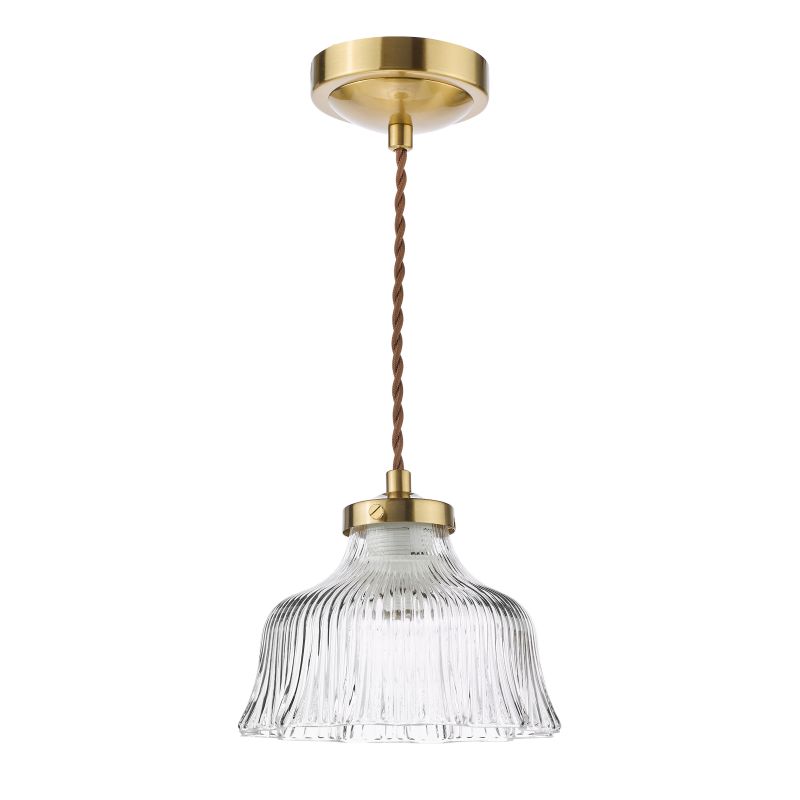 Dar-MAU0142 - Maude - Natural Brass Pendant with Ribbed Glass