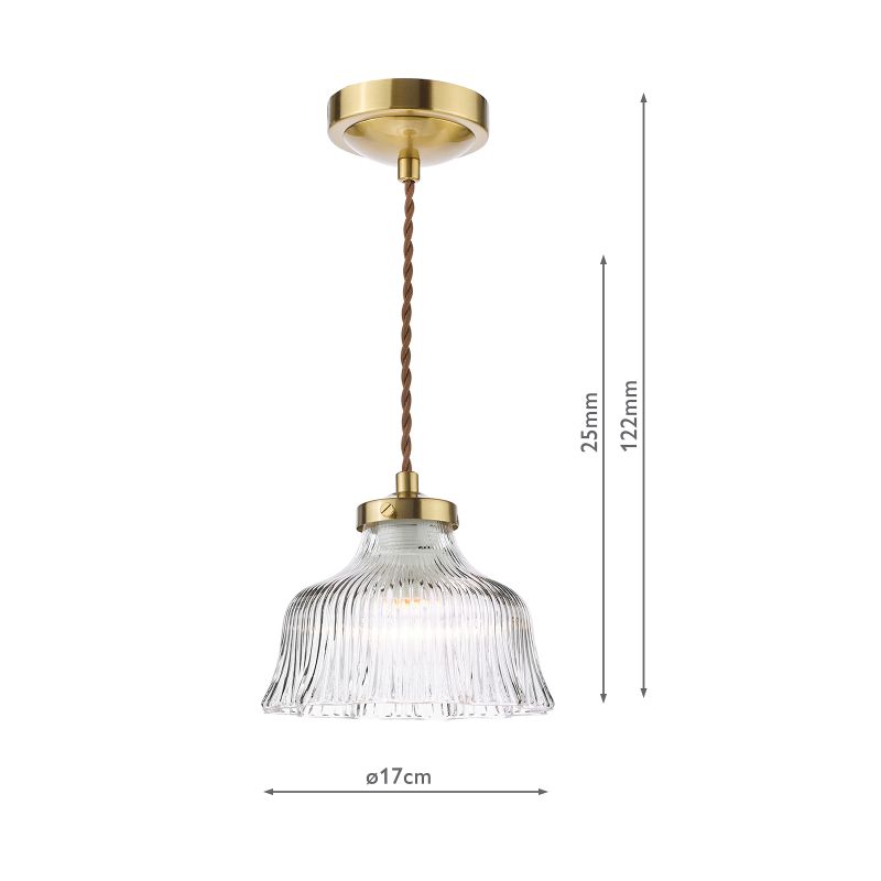 Dar-MAU0142 - Maude - Natural Brass Pendant with Ribbed Glass