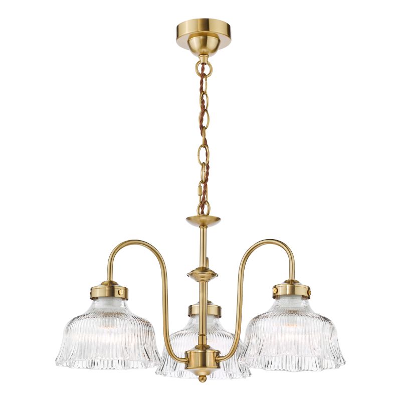 Dar-MAU0342 - Maude - Natural Brass 3 Light Centre Fitting with Ribbed Glass