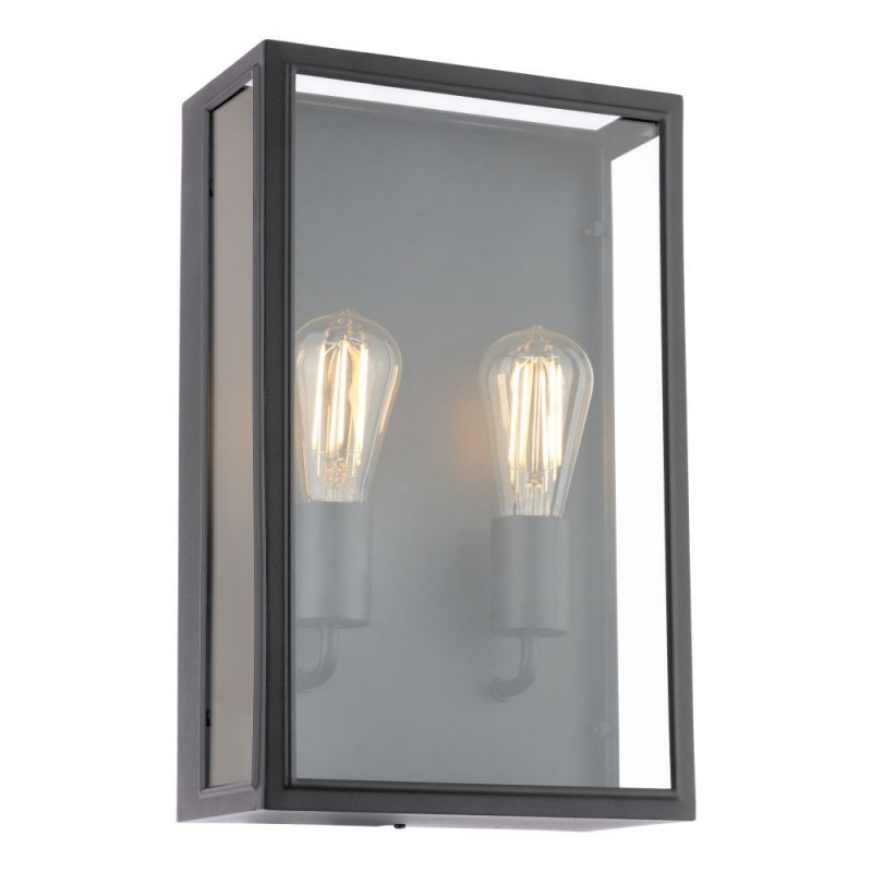 Dar_Vol3-MAZ5022 - Mazin - Matt Black Lantern Wall Lamp with Clear Glass IP44