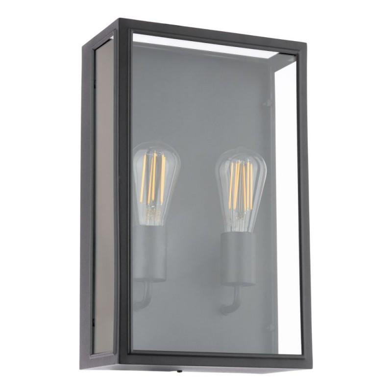 Dar_Vol3-MAZ5022 - Mazin - Matt Black Lantern Wall Lamp with Clear Glass IP44