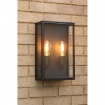 Mazin - Matt Black Lantern Wall Lamp with Clear Glass IP44