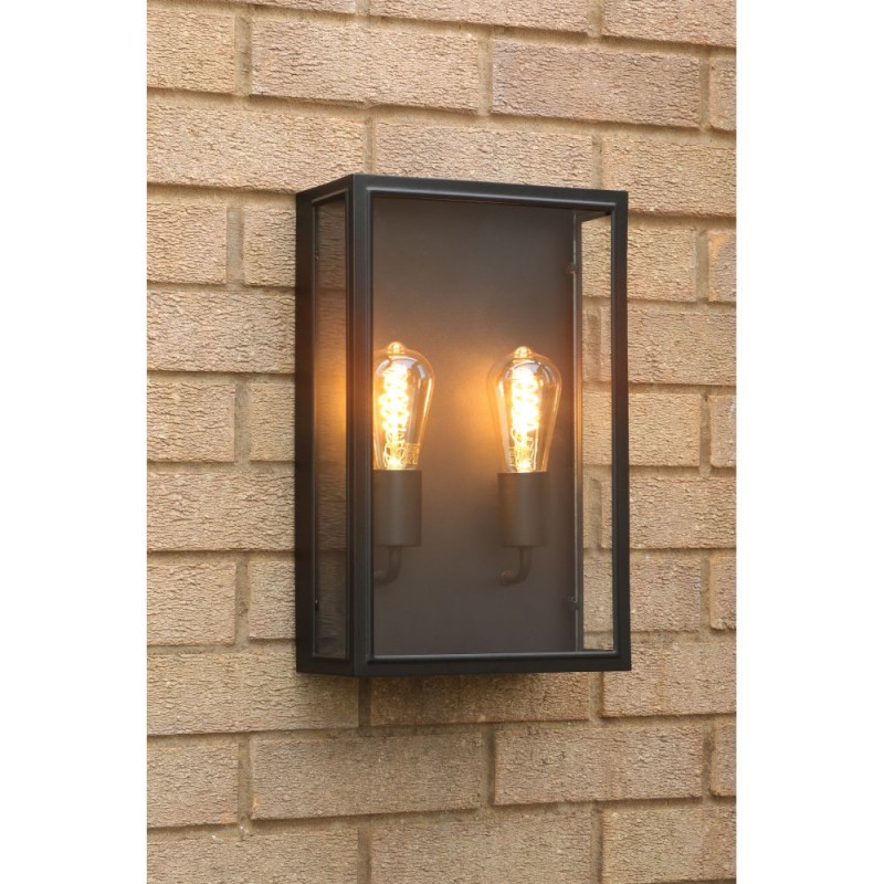Dar_Vol3-MAZ5022 - Mazin - Matt Black Lantern Wall Lamp with Clear Glass IP44
