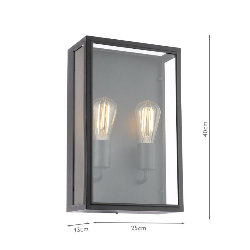 Dar_Vol3-MAZ5022 - Mazin - Matt Black Lantern Wall Lamp with Clear Glass IP44