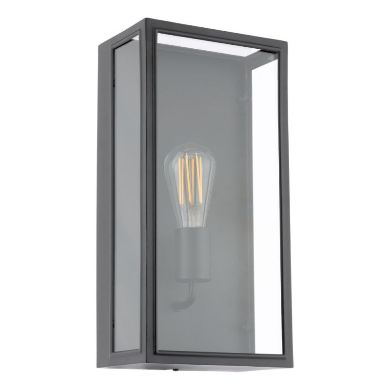 Dar_Vol3-MAZ5222 - Mazin - Matt Black Lantern Wall Lamp with Clear Glass IP44