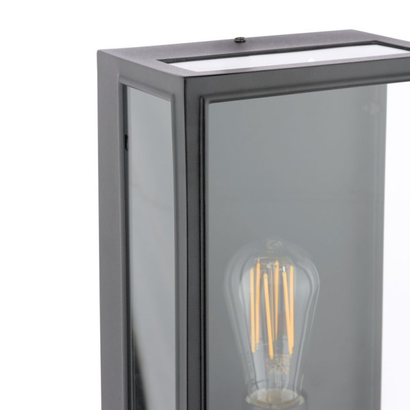 Dar_Vol3-MAZ5222 - Mazin - Matt Black Lantern Wall Lamp with Clear Glass IP44