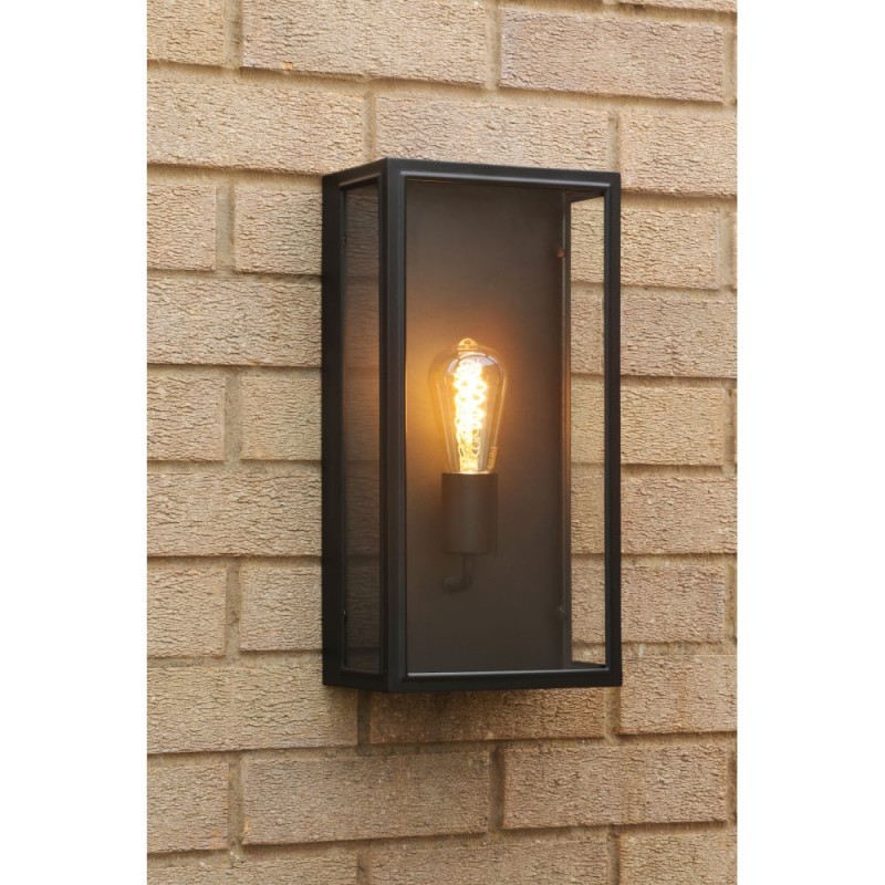 Dar_Vol3-MAZ5222 - Mazin - Matt Black Lantern Wall Lamp with Clear Glass IP44