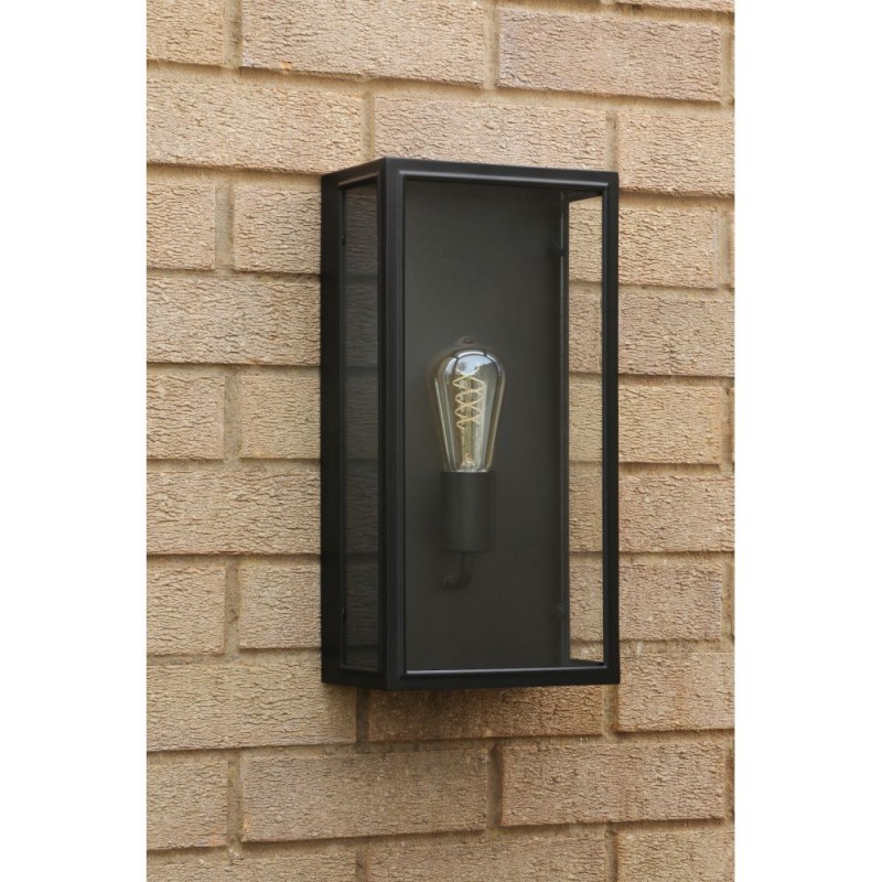 Dar_Vol3-MAZ5222 - Mazin - Matt Black Lantern Wall Lamp with Clear Glass IP44